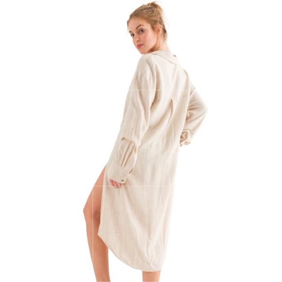 Women’s Natural Linen Maxi Button-Down Shirt - Picture 2 of 3